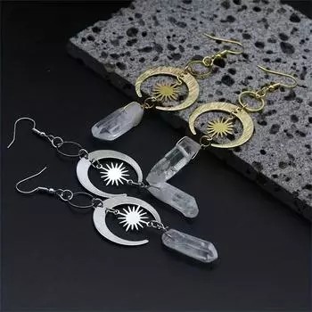 Модные висячие серьги с дизайном Луны и Солнца с подвеской из искусственного кварца, ювелирные изделия из сплава, роскошный элегантный стиль, нежный женский подарок золотой