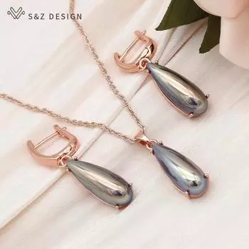 Модные висячие серьги с искусственным жемчугом, наборы ювелирных изделий для женщин, свадебное ожерелье цвета розового золота с подвеской