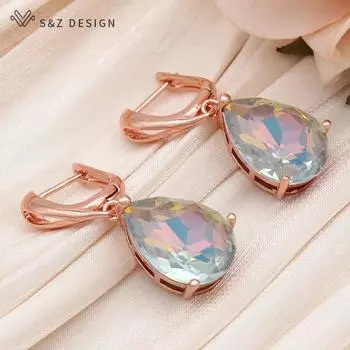 Модные висячие серьги с каплями воды и кристаллами для женщин, свадебные серьги цвета розового золота с кубическим цирконием, ювелирные изделия