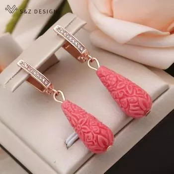 Модные висячие серьги с каплями воды, вырезанными цветами, синтетические ракушки, висячие серьги для женщин, свадебные ювелирные изделия с кубическим цирконием, подарок