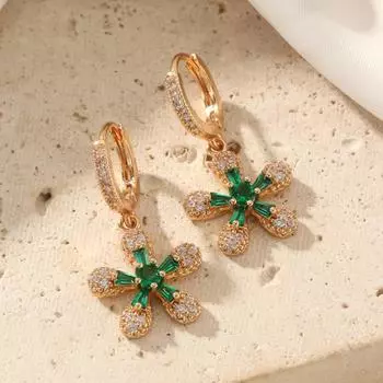 Модные висячие серьги в форме цветка для женщин 2025 Новые золотистые серьги-капли с цирконием Женские свадебные украшения для вечеринок золотой