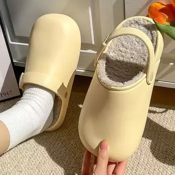 Модные водонепроницаемые хлопковые тапочки Baotou для дома и дачи, нескользящие теплые хлопковые тапочки, обувь для мужчин 36-37(fit35-36) жёлтый