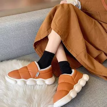 Модные водонепроницаемые хлопковые тапочки женские с мягкой подошвой для улицы и домашняя обувь противоскользящая модная толстая подошва пара зимняя обувь женская 36 37 розовый