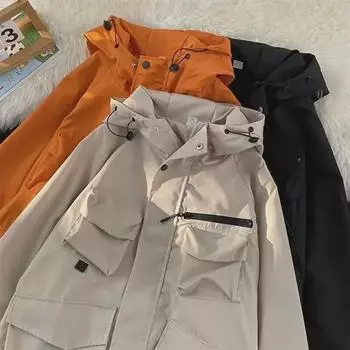 Модные водонепроницаемые куртки с капюшоном 2023 года: Ветрозащитная верхняя одежда для мужчин, женщин, подростков и мальчиков XL чёрный