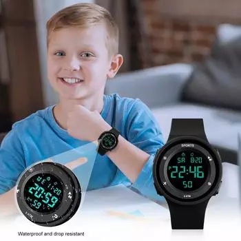 Модные водонепроницаемые мужские часы с ЖК-дисплеем для мальчиков с цифровым секундомером и датой, резиновые спортивные наручные часы One Size