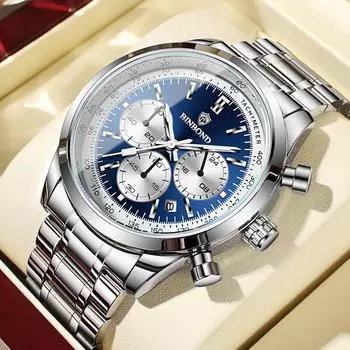 Модные водонепроницаемые мужские часы, студенческие многофункциональные часы с тремя глазами, модные светящиеся часы с календарем, мужские кварцевые наручные часы синий