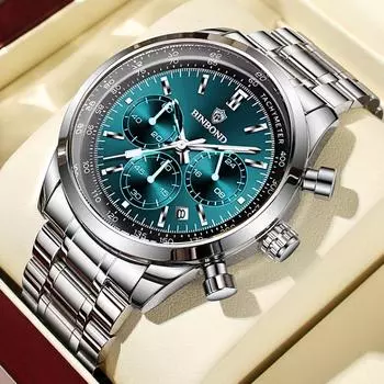 Модные водонепроницаемые мужские кварцевые часы с многофункциональным циферблатом с тремя глазами и календарем, студенческие спортивные часы синий