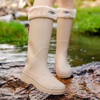 Модные водонепроницаемые резиновые сапоги для женщин, высокие, повседневные, универсальные, приливные резиновые сапоги, дождевая обувь, уличные сапоги, нескользящая обувь 36 розовый