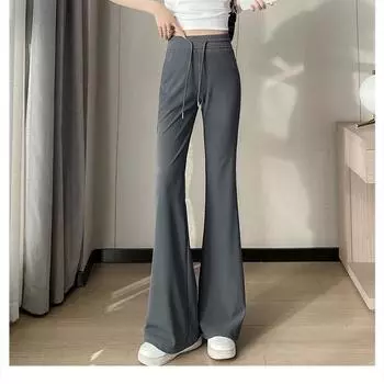 Модные вязаные брюки-клеш с высокой талией для женщин M чёрный