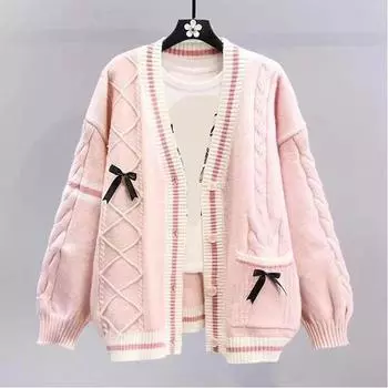 Модные вязаные кардиганы с милым бантом Y2k, эстетичные, все сочетающиеся, контрастные цвета, пальто, модные однобортные женские свитера Kawaii JK, джемперы One Size хаки