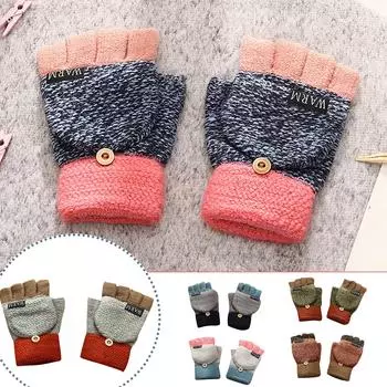 Модные вязаные перчатки, сохраняющие тепло, плюшевые милые шерстяные перчатки для любителей разноцветный
