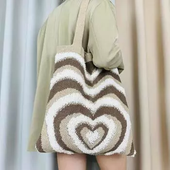 Модные вязаные сумки через плечо для женщин, новые повседневные вязаные сумки с сердечками, женские сумки-шопперы большой вместимости для путешествий