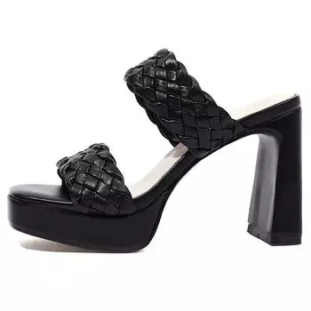 Модные вязаные тапочки, женские летние туфли, босоножки на платформе и высоком каблуке, женские мюли, черные, белые, туфли для вечеринок, большой размер 45 35 чёрный