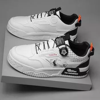 Модные вращающиеся кнопки спортивные мужские туфли 2024 года весна и лето новые кожаные поверхности в национальном стиле низкие повседневные молодежные туфли для сноуборда 39