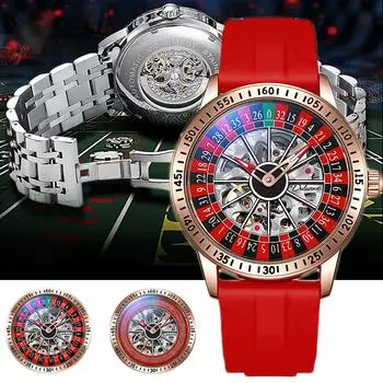 Модные вращающиеся водонепроницаемые механические часы с циферблатом, светящиеся ажурные мужские аксессуары, автоматические механические часы Rose Gold