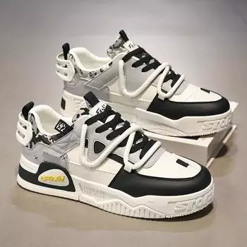 Модные вулканизированные туфли для мужчин, модные повседневные туфли на плоской подошве, кроссовки для мужчин, трендовые корейские сетчатые кроссовки для ходьбы, мужские уличные кроссовки 41 чёрный