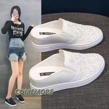 Модные вышитые цветочные тапочки женские наружные сетчатые мюли сандалии на платформе дышащие закрытые шлепанцы шлепанцы весна осень 35 чёрный