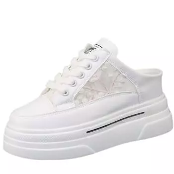 модные вышитые полутапочки Baotou женские весенне-летние уличные туфли без каблука на толстой подошве белые туфли, увеличивающие рост 34 белый