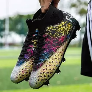 Модные высокие эластичные футбольные бутсы без шнуровки с шипами, дышащие нескользящие износостойкие футбольные кроссовки спортивная обувь 39 синий