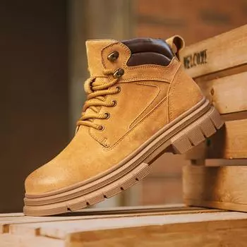 Модные высокие ботинки для отдыха и прогулок, замшевые ботильоны, нескользящие мужские ботинки на шнуровке, классические износостойкие ботинки для походов 39 коричневый