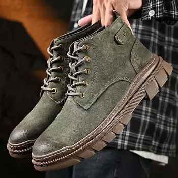 Модные высокие ботинки мужские высокого качества 2024 новые кожаные ботинки модные уличные мотоциклетные ботильоны мужские зимние базовые ботинки на шнуровке 38