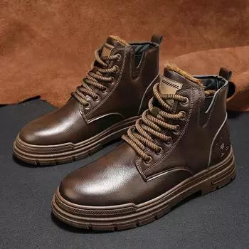 Модные высокие ботинки в стиле ретро, мужские кожаные байкерские ботинки, модные мотоциклетные ботинки для мужчин, зимняя повседневная мужская обувь на шнуровке, высокое качество 39 чёрный