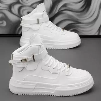 Модные высокие и высокие мужские туфли 2024 года, новая тенденция, универсальные спортивные и развлекательные туфли для маленьких досок, кроссовки для бега на открытом воздухе 39 белый
