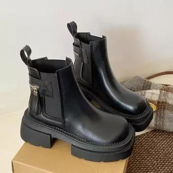 Модные высокие каблуки, ботильоны челси, женские туфли на платформе, массивные, брендовые, кожаные, 2025, трендовые, готические, вечерние, нескользящие, удобные, на молнии, Botas Mujer 35 белый