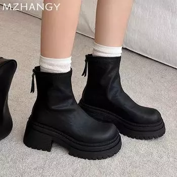 Модные высокие каблуки, массивные женские ботильоны, модные кожаные туфли для женщин, трендовые туфли-лодочки 2024 года, зимнее дизайнерское платье для ходьбы, женские туфли-лодочки Zapatos 35 чёрный