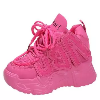 Модные высокие кроссовки на платформе для женщин 2024 года, толстая подошва, спортивные женские кроссовки, вулканизированная обувь, женские массивные кроссовки Zapatillas Mujer 10 см 34 бежевый