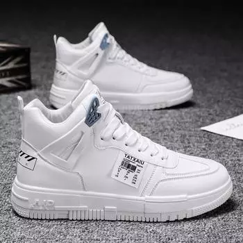 Модные высокие мужские кроссовки 2024 года, дышащие мужские повседневные кроссовки, легкая спортивная обувь для активного отдыха, нескользящие кроссовки для бега 39 белый