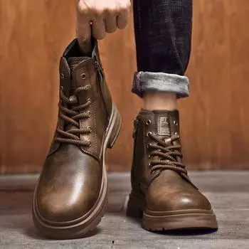 Модные высокие мужские кроссовки осень-зима новые натуральная кожа ботинки мужские ботинки модные ботинки на платформе универсальные мужские модные ботинки 38