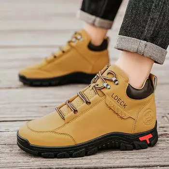 Модные высокие мужские кроссовки, повседневная обувь ручной работы, роскошные мужские ботинки на платформе, зимние рабочие защитные ботинки для мужчин 39 чёрный