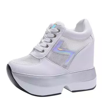 Модные высокие плоские туфли на платформе 12 см, увеличивающие рост, повседневная женская обувь 2024 года, весна, новые скрытые кроссовки на танкетке, женские вулканизированные туфли 34