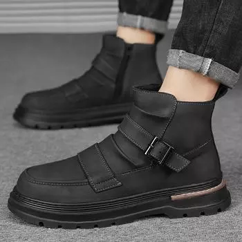 Модные высокие повседневные мужские туфли Удобные толстые подошвы Стильные повседневные ботинки для отдыха на природе Уличные повседневные качественные ботинки для молодежи Черные универсальные 39 коричневый