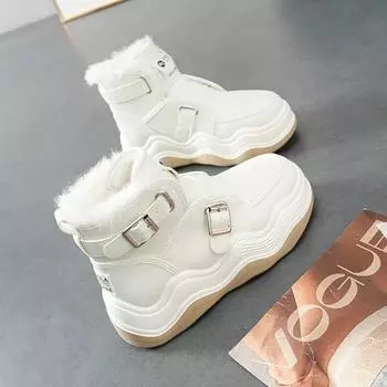 Модные высокие роскошные женские туфли 2024 года, новые зимние плюшевые и теплые хлопковые туфли, модные и популярные высококачественные зимние ботинки 35 белый