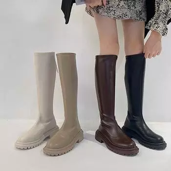 Модные высокие сапоги до бедра, женская обувь на платформе, женские сапоги до колена на толстой подошве, осенне-зимние женские длинные мотоциклетные ботинки 35 бежевый