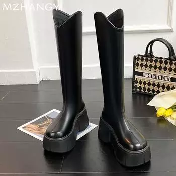 модные высокие сапоги женские кожаные высокие сапоги дизайнерские модные теплые мотоциклетные сапоги женские 2024 тренд новые зимние повседневные удобные ботинки женские 34 бежевый