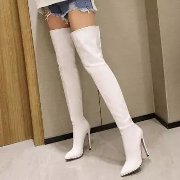 Модные высокие сапоги женские туфли сексуальные модные сапоги выше колена красные черные белые туфли для ночного клуба женские туфли большого размера 45 48 47 чёрный