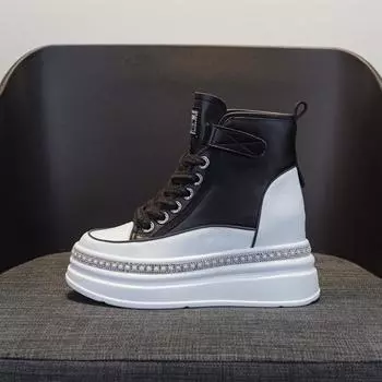 Модные высокие туфли для женщин из натуральной кожи, новые женские туфли на толстой подошве, универсальные повседневные туфли для увеличения роста, кроссовки на платформе 32 белый