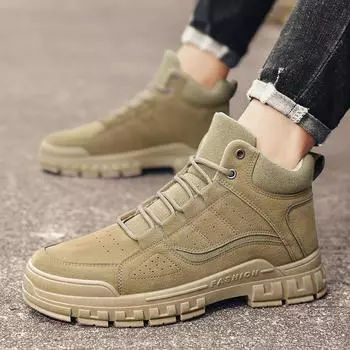 Модные высокие удобные мужские ботинки осенне-зимние дышащие прочные уличные рабочие туфли модная универсальная повседневная обувь 39 хаки