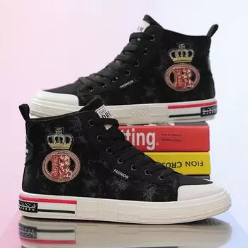 Модные высокие вулканизированные парусиновые туфли для мужчин, модные черные туфли на шнуровке с вышивкой для мужчин, скейтборд, модные повседневные дизайнерские кроссовки для мужчин 39