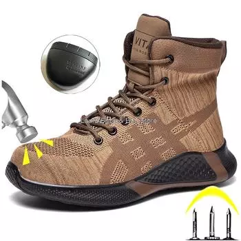Модные высокие защитные ботинки для мужчин и женщин, кроссовки со стальным носком, дышащая рабочая обувь, мужские строительные рабочие и защитные ботинки, мужские зимние ботинки, новые 36
