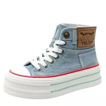 Модные высокие женские туфли из вулканизированной кожи на толстой подошве, повседневные туфли, дизайнерские кроссовки для женщин, холст 35 светло-синий