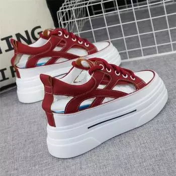 Модные высококачественные 8 см кроссовки на танкетке с платформой, увеличивающие рост, летние женские весенне-осенние полые кроссовки, сандалии 34 красный