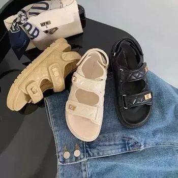 Модные высококачественные босоножки на платформе, женские босоножки с открытым носком на платформе с широким ремешком для женщин, женские сандалии на плоской подошве, летняя женская обувь 35 чёрный