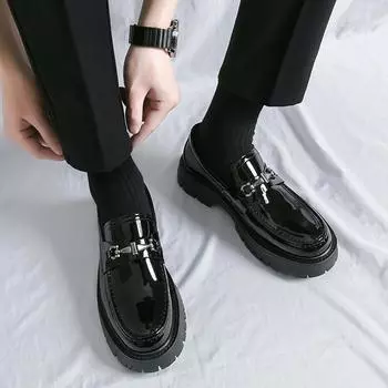 Модные высококачественные броги, дышащие, мужские, уличная одежда, повседневные, на толстой подошве, кожаные туфли, модные, винтажные, с железными застежками, кожаные туфли 38 чёрный