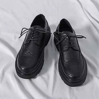 Модные высококачественные фирменные мужские туфли из натуральной кожи на толстой подошве, простые мужские повседневные туфли, универсальные деловые туфли, низкие туфли 38 чёрный
