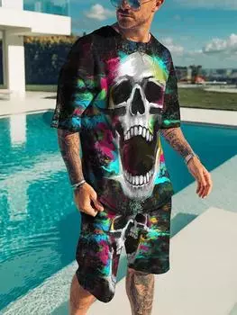 Модные высококачественные футболки с 3d принтом и короткими рукавами, шорты, мужские спортивные костюмы больших размеров, пуловеры, мужские комплекты уличной одежды из 2 предметов S