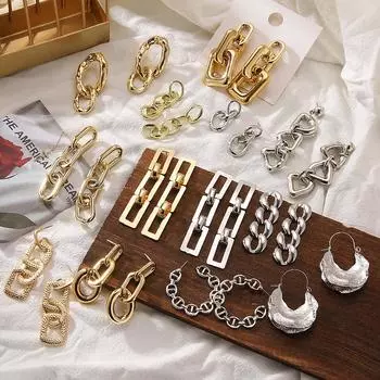 Модные высококачественные геометрические серьги, нерегулярные серьги-кольца, металлические цепочки, модные серьги с холодным ветром Jewelry 4